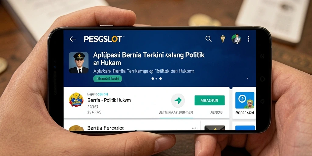 Antarmuka aplikasi PESGSLOT yang menampilkan berita politik dan hukum.
