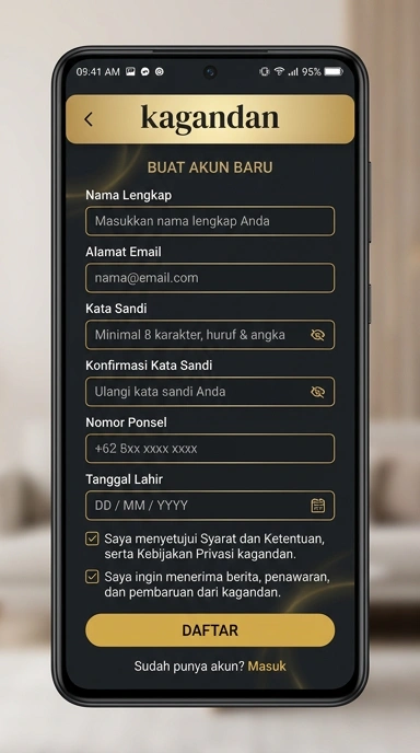 Tampilan halaman daftar kagandan